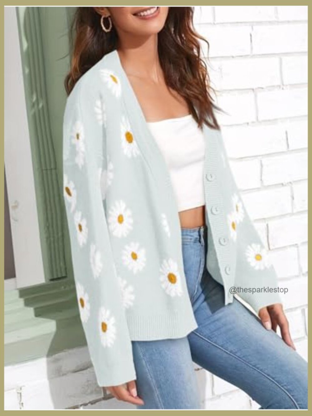 Floral Print Long Sleeve Open Front Cardigan V-Neck Knit Sweater - Picture 3 of 5